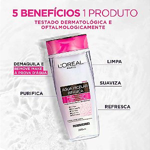 Água Micelar Bifásica L'Oréal Paris Solução de Limpeza 5 em 1 200ml