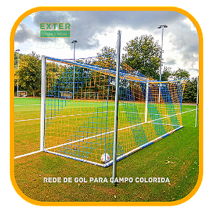 Rede de Gol para Futebol de Campo Oficial Profissional Colorida Listrada FIO 10 (SEDA) e Malha 10x10, Resistente e Reforçada.