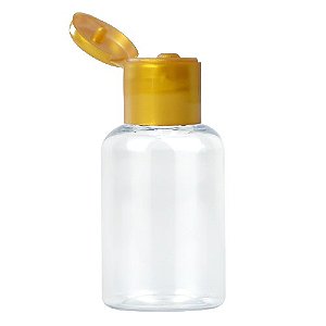 FRASCO 30 ML DE PLÁSTICO TAMPA FLIPTOP DOURADO.
