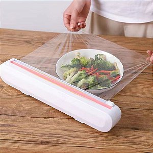 Cortador De Plástico Filme Suporte Ajustável Dispenser Plástico Filme Descartável Ventosa Aderente Selador Comida