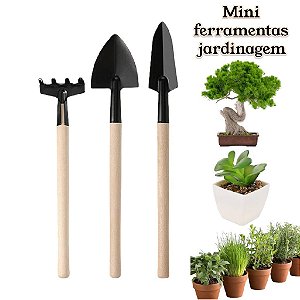 Kit Jardinagem Ferramenta Jardim Horta Mini Conjunto Madeira Planta Pequena Cultivo Suculenta Bonsai Vaso Pá Rastelo
