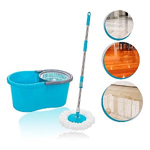 Mop Giratório Com Balde Centrifuga Spin 360 Vassoura Esfregão Casa Limpeza Chão Limpa Seca 6 LITROS Reservatório Base Microfibra Rodo Mágico