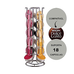Porta Capsula Cafe Dolce Gusto Suporte 18 Cápsulas Inox Compatível 3 Corações Cromado Expresso Decoração Organizador