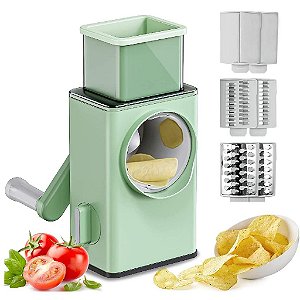 Ralador de Queijo Fatiador Legumes Cortador Vegetais Manual 3 em 1 Multiuso Cozinha Giratorio Manivela