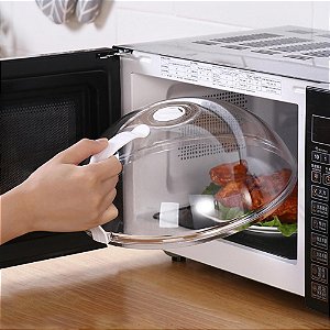 Tampa Para Micro-ondas Protetor Alimentos Transparente Anti Sujeira Com Válvula E  Alça De Plástico