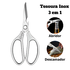 Tesoura De Cozinha Multiuso Culinária Inox Abridor De Garrafa Cortador De Legumes Frango Descamador