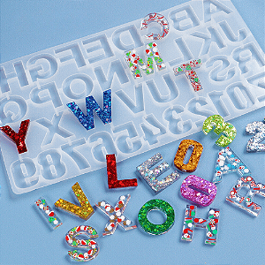 Molde De Silicone Para Resina Alfabeto Chaveiro Forma Letras Número Artesanato Confeitaria Doce Bolo