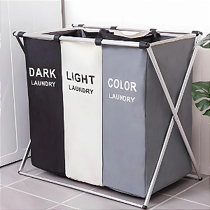 Cesto De Roupa Suja Dobravel 3 Divisórias Grande Organizador Roupas Sujas Lavanderia Compartimento