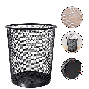Lixeira Escritório Preta 10L Cesto De Lixo Escritorio Lixinho Para Quarto Aramado Metal Redonda