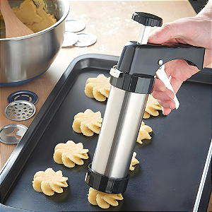 Máquina De Fazer Bolacha Caseira Modelador De Biscoito Amanteigado Biscoiteira Inox Confeitaria Bico