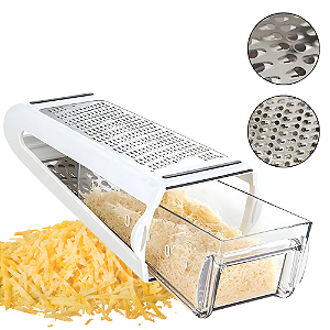 Ralador De Queijo Manual Com Dispenser Inox Fatiador Cortador Legumes Multiuso Reservatório Queijos