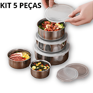 Jogo De Potes Para Cozinha Vasilhas De Mantimentos Pote Organizador Geladeira Tigela Inox Com Tampa