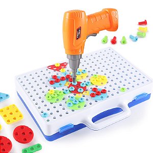 Kit Ferramentas Infantil Brinquedo Educativo Furadeira Blocos De Montar Construção Quebra Cabeça
