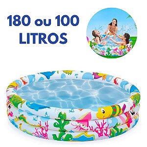 Piscina Infantil Inflável Bebe 3 Anéis 100/180 Litros Piscina Redonda Praia Criança Verão Água Bolinhas Colorida