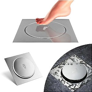 Ralo Inteligente Para Banheiro Clic Inox 10x10 Anti Odor Veda Cheiro Casa Box Banheiros Lavabo Clic Tampa