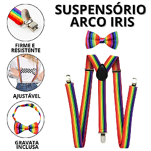 Fantasia Carnaval LGBT Gravata Borboleta Colorida Suspensório Masculino Adulto Acessórios Fantasias