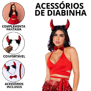 Fantasia Carnaval Feminina Diabinho Tiara Diabinha Vermelha Gravata Borboleta Fantasias Femininas