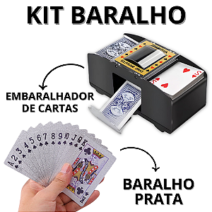 Kit Baralho Prata De Plástico A Prova Dágua + Embaralhador De Cartas Automático Portátil