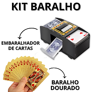 Kit Baralho Dourado De Plástico A Prova Dágua + Embaralhador De Cartas Automático Portátil
