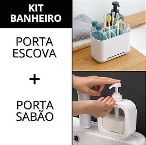Kit Porta Escova De Dente Com Organizador E Porta Detergente Dispenser De Sabão Líquido Para Cozinha E Banheiro