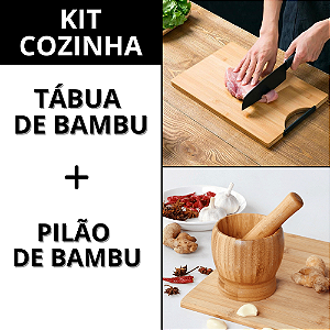 Kit Tábua De Corte Bambu Com Alça Tábua De Carne Socador De Alho Madeira Cozinha
