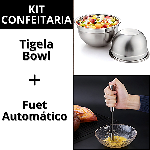 Kit Batedor Manual Fue Claras Em Neve e Bowl Inox Grande Tigela Cozinha Saladeira