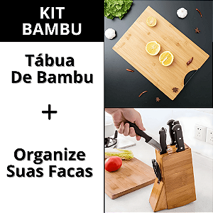 Kit Tábua de Carne Bambu com Suporte Organizador de Facas Cozinha