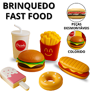 Kit Comidinha Infantil Comida De Brinquedo Fast Food Kit De Cozinha Brinquedos Batata Hambúrguer