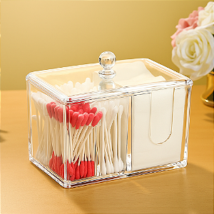 Porta Cotonete e Algodao Acrílico Organizador Para Algodão Com Tampa Transparente