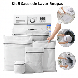 Kit 5 Sacos Protetores para Lavagem de Roupas Delicadas e Lingerie