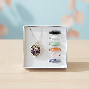 Relicário Árvore da Vida 7 Chakras Prateado