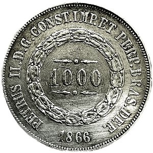 Moeda de Prata 916 de 1000 Réis 1866 MBC/SOB. [Brasil/Império]