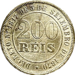Moeda 200 Réis 1871 Cupro-Níquel MBC [Brasil/Império]