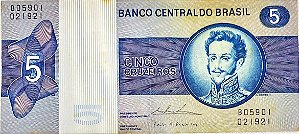 Cédula Brasil 5 Cruzeiros 1974 D. Pedro I  SOBERBA  [Brasil/República]