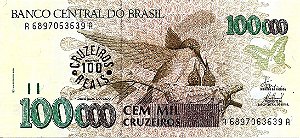 Cédula Brasil 100 Cruzeiros Reais 1993 Beija-Flor FE [Brasil/República]