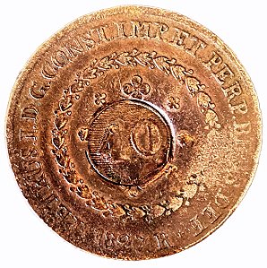 Moeda 80 Réis 1827R COBRE [Carimbo de 40] MBC [Brasil/Império]