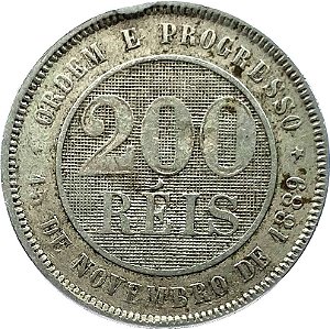 Moeda 200 Réis 1889 Cupro-Níquel MBC+ [Brasil/República]