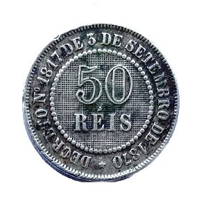 Moeda 50 Réis 1887 Cupro-Níquel MBC + [Brasil/Império]