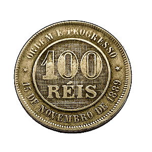 Moeda 100 Réis 1889 REV.  HORIZONTAL MBC+ [ESCASSA!!] [Brasil/República]