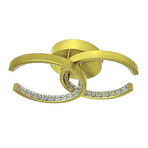 Luminaria Plafon D300mm Aco Com Acrilico Dourado Led 28w 3200k