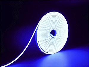 Fita Led Neon Flex 8w 120 Leds/M 5m 12v Com Fonte Autovolt Ip65 Azul-Der/04 Azul