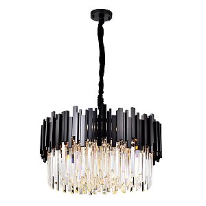 Lustre Fancy Ø60x19x33cm - Preto E Cristais K9 Transparentes