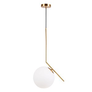 Pendente Balance Ø20cm 1,50 Metro De Cabo - Metal Dourado E  Vidro Leitoso