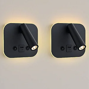 Arandela Led Quadrada Dalo C/USB e USB c 12W 3000K 100-240V IP20 Preto