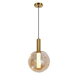 Pendente LED Redondo 3000K 7W 20CM Vidro/Metal Dourado Sindora DCD04179