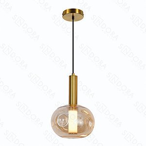 Pendente em Metal Dourado com Vidro Âmbar 11×17CM – SINDORA DCD04180