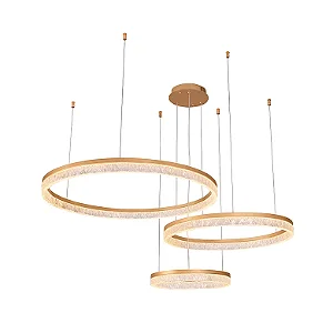 Pendente LED 3 Aros 3000K 112W 80CM Acrílico/Metal Dourado Sindora DCD015102