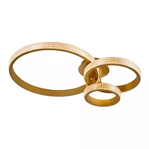 Plafon de Sobrepor LED Triplo 3000K 62W Bivolt 72x50x14cm Metal e Acrílico Dourado - Sindora Iluminação DCX02881