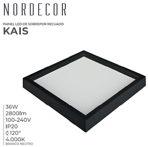 PAINEL LED KAIS QDR. SOBREPOR 36W 4000K PT.