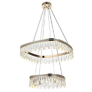 PENDENTE LED CRISTAL STENNA 40/60CM 47W 3000K OURO BRILHO